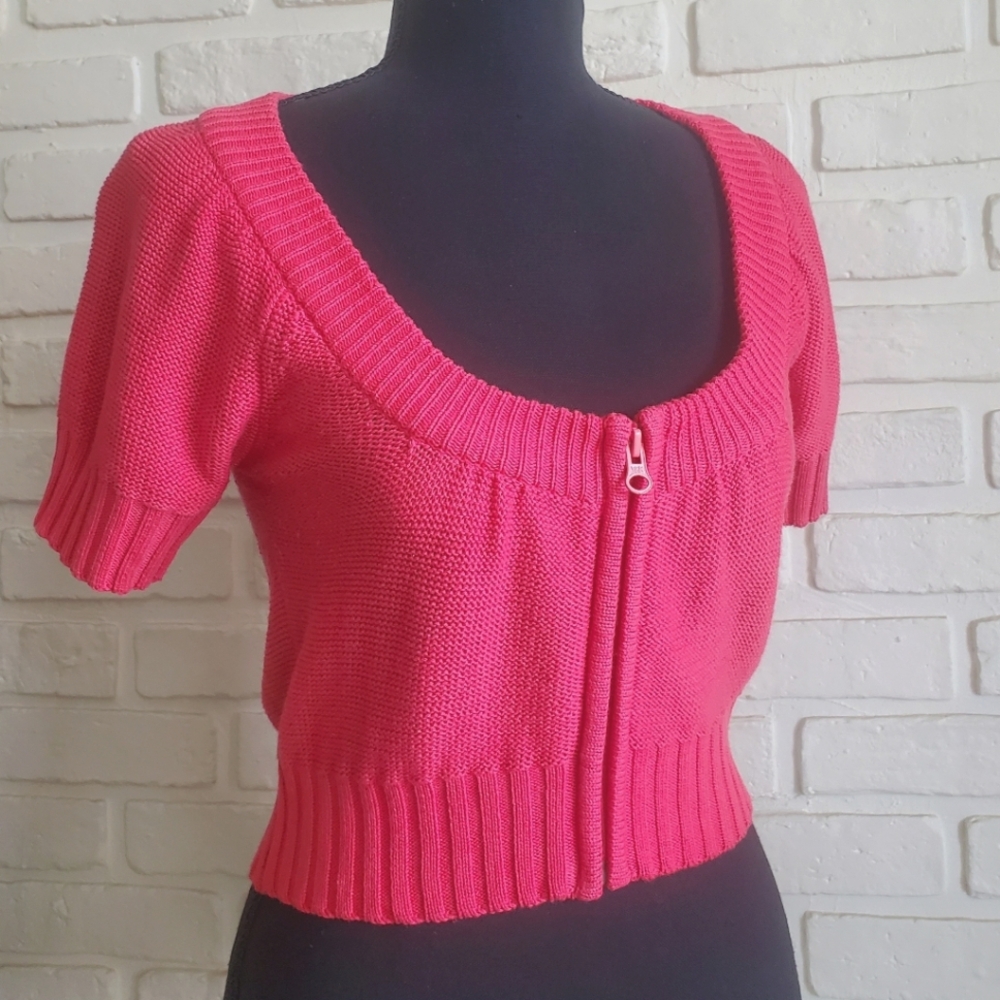 Vintage 725 Originals Cropped Cardigan Knit Sweater Zip Up Scoop Neck Size Med
